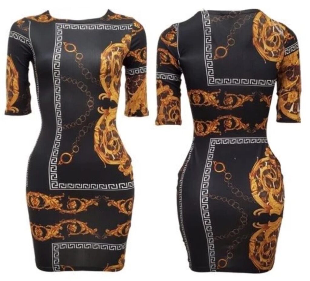 Black and Gold Print Dress